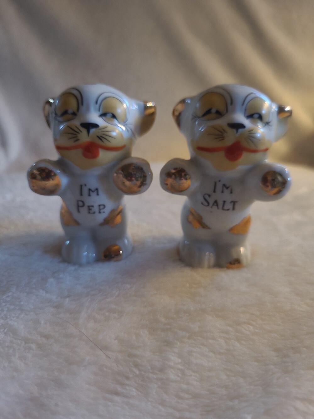 Vintage Bonzo the Dog Salt & Pepper Shakers Japan Ceramic Gold Accents Kitschy